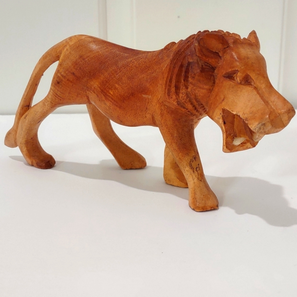 Wooden Lion Figure